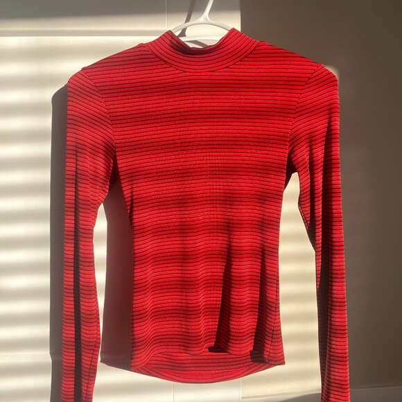 Urban Outfitters Red/Black Striped Turtleneck - Picture 1 of 4